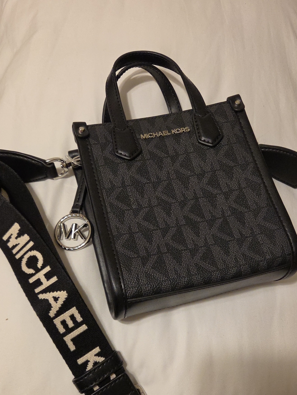 Michael Kors Black Monogram Crossbody Bag with Logo Strap